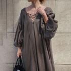 Long-sleeve Lace-up Maxi A-line Dress