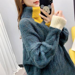 Turtleneck Cable Knit Ripped Sweater