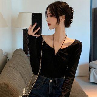 Halter-neck Long-sleeve T-shirt