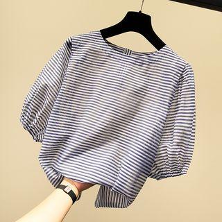 Lantern-sleeve Striped Top