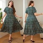 Plus Size Short-sleeve Floral Midi A-line Dress