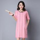 Patterned Elbow Sleeve T-shirt Dress