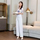 Set: 3/4-sleeve Floral Top + Pants