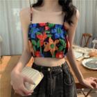 Crop Floral Camisole Top As Shown In Figure - One Size