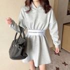 Hooded Long-sleeve Lettering A-line Sweatshirt Dress