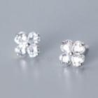925 Sterling Silver Rhinestone Clover Earring 1 Pair - Silver - One Size