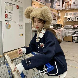 Polo-neck Two-tone Logo Baseball Jacket