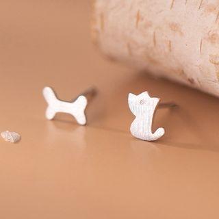 Dog & Bone Sterling Silver Earring 1 Pair - Silver - One Size