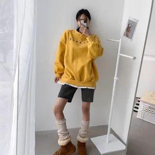 Turtleneck Knit-panel Letter-embroidered Sweatshirt