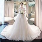 Off-shoulder Lace Trim Organza Wedding Ball Gown