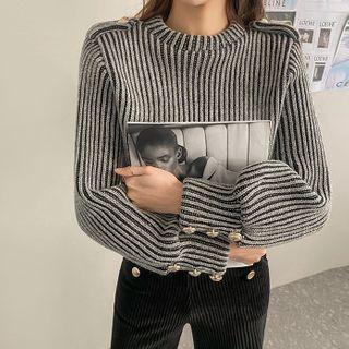 Epaulet Ribbed Blouson Sweater Black - One Size