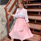 Bow 3/4-sleeve Hanfu Top / Floral Midi Skirt