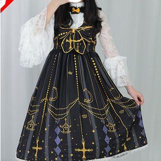 Set: Lace Trim Blouse + Sleeveless A-line Lolita Dress
