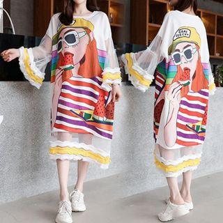 Print Bell-sleeve Midi T-shirt Dress