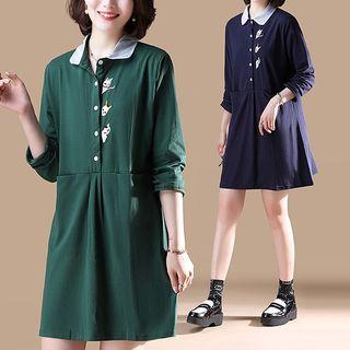 Long-sleeve Embroidered Cat A-line Mini Dress