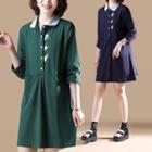 Long-sleeve Embroidered Cat A-line Mini Dress