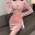 Long-sleeve Sequined Mini Bodycon Velvet Dress