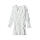 Plain Ruffle Trim Long-sleeve Mini A-line Dress