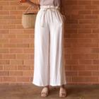 Paperbag-waist Linen Wide-leg Pants