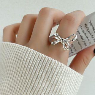 Bow / Faux Pearl Sterling Silver Ring J2498 - Silver - One Size