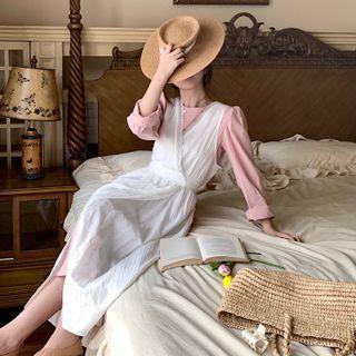 Long-sleeve Plain Dress Dress - Pink - One Size