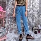 Embroidered Straight-fit Ripped Jeans
