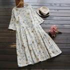 Elbow-sleeve Printed A-line Skirt