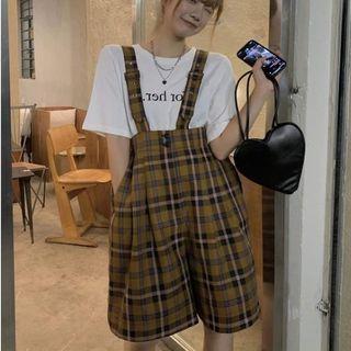 Plaid Jumper Shorts Coffee - One Size