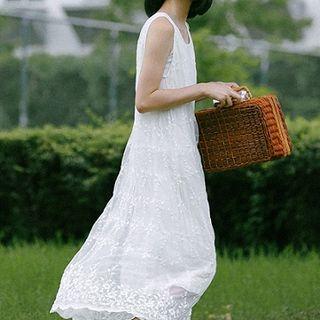 Plain Floral Print Lace Dress