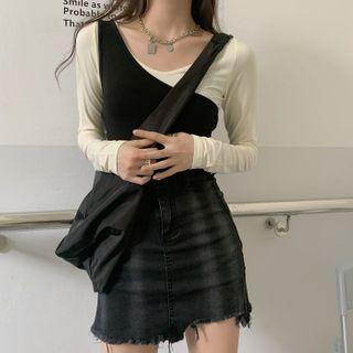 Long-sleeve Top / One-shoulder Tank Top As Shown In Figure - One Size