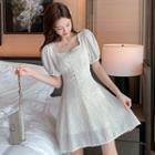 Balloon-sleeve Tweed A-line Dress