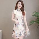 Traditional Chinese Cap-sleeve Embroidered Floral A-line Mini Dress