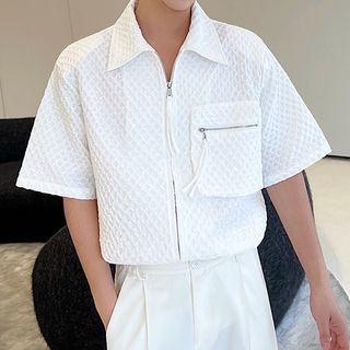 Short-sleeve Pocket Detail Zipped Shirt