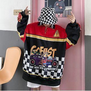 Color Block Cartoon Print Half-zip Sweatshirt