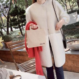 Snap-button Fleece-panel Long Vest Beige - One Size