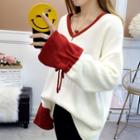 Bell-sleeve Two-tone Sweater