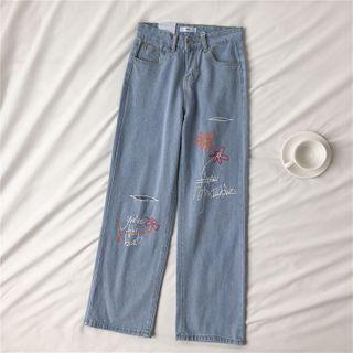 Graphic Print Wide-leg Jeans