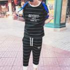 Set: Stripe Short-sleeve Top + Capri Pants