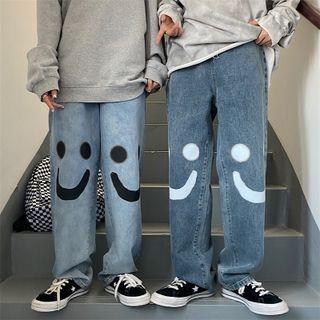 Couple Matching Print Straight Cut Jeans