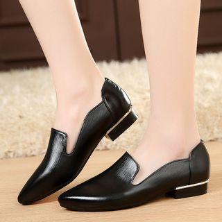 Genuine-leather Pointy-toe Loafers