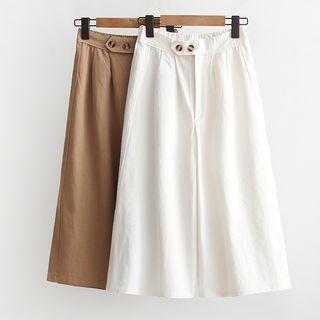 Buttoned Plain Wide-leg Pants