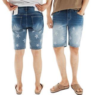 Plus Size Star Printed Denim Shorts