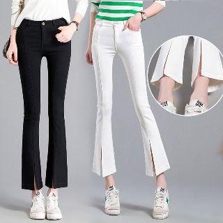 Slit-front Boot-cut Skinny Pants