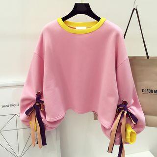 Lantern Sleeve Loose-fit Cropped Fleece-lined Pullover
