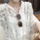 Fringe Lace Blouse Beige - One Size