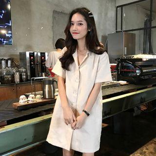 Short-sleeve Mini Shirtdress Light Beige - One Size
