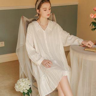Buttoned Long-sleeve Mini A-line Sleep Dress