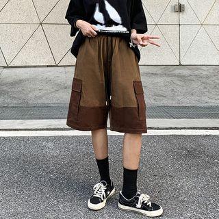 Color Block Wide Leg Cargo Shorts