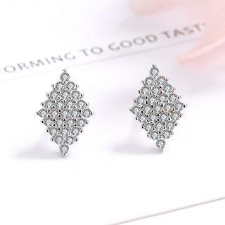 S925 Sterling Silver Rhinestone Rhombus Stud Earring As Shown In Figure - One Size