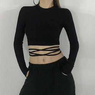 Long-sleeve Tie-strap Cropped T-shirt / Camisole Top